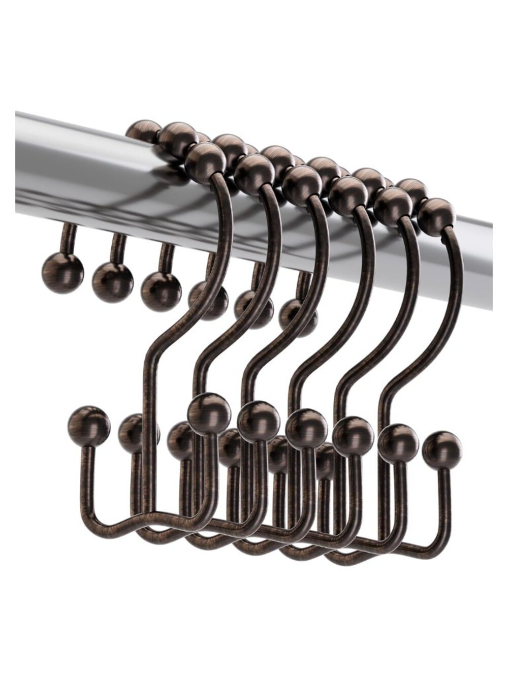 Rust-Resistant Metal Double Glide Shower Curtain Hooks Rings Set of 12